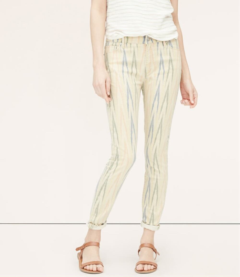 Ann Taylor LOFT Yellow Blue Aztec Denim Curvy Skinny Ankle Jeans Women's 28/6